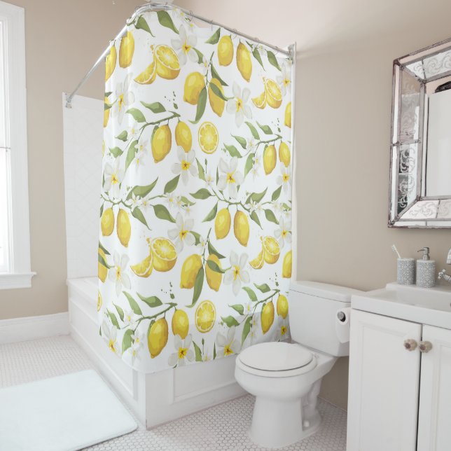 Vintage Lemon Tree Pattern Shower Curtain (In Situ)