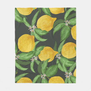 Vintage Lemon Tropical Pattern Fleece Blanket