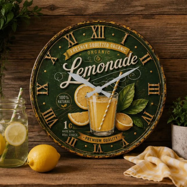 Vintage Lemonade Rustic Fresh Lemon Farmhouse  Large Clock (Creator Uploaded)