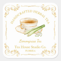 Vintage Lemongrass Tea Square Label