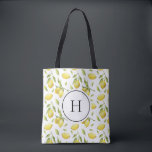 Vintage Lemons and Greenery Pattern Monogram Tote Bag<br><div class="desc">Monogram tote bag featuring watercolor illustrations of lemon and foliage pattern. Personalise by adding your initials. This lemon bag is perfect for as a personalised gift. Matching items are available.</div>