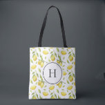 Vintage Lemons and Greenery Pattern Monogram Tote Bag<br><div class="desc">Monogram tote bag featuring watercolor illustrations of lemon and foliage pattern. Personalise by adding your initials. This lemon bag is perfect for as a personalised gift. Matching items are available.</div>