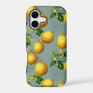 Vintage Lemons and Leaves Art Pattern on Grey