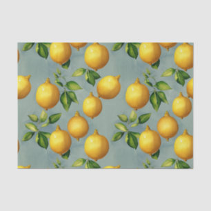 Vintage Lemons and Leaves Art Pattern on Grey Tissue Paper