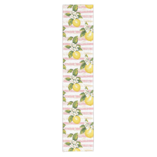 Vintage Lemons & Blooms on Pink and White Stripes Short Table Runner