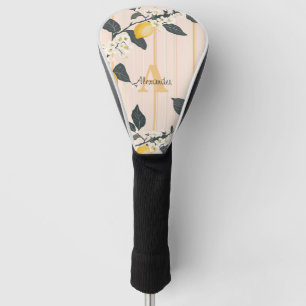 Vintage Lemons & Blooms on Pink Stripes Golf Head Cover