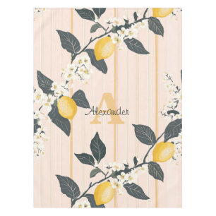Vintage Lemons & Blooms on Pink Stripes Tablecloth