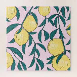 Vintage Lemons: Hand-Drawn Watercolor Pattern. Jigsaw Puzzle