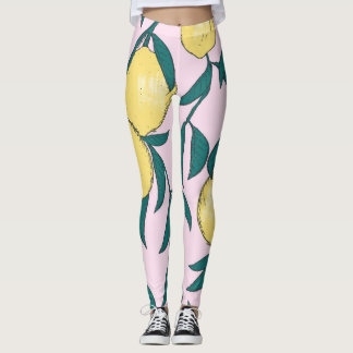 Vintage Lemons: Hand-Drawn Watercolor Pattern. Leggings