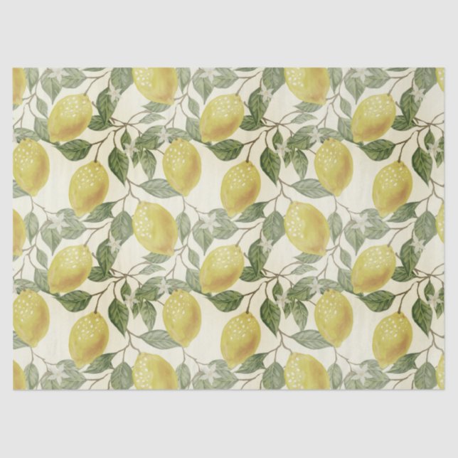 Vintage Lemons Leaves Botanical Tissue Paper (Front)