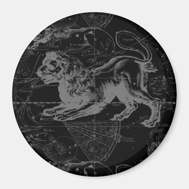 Vintage Leo Constellation MapHevelius 1690 Magnet (Front)