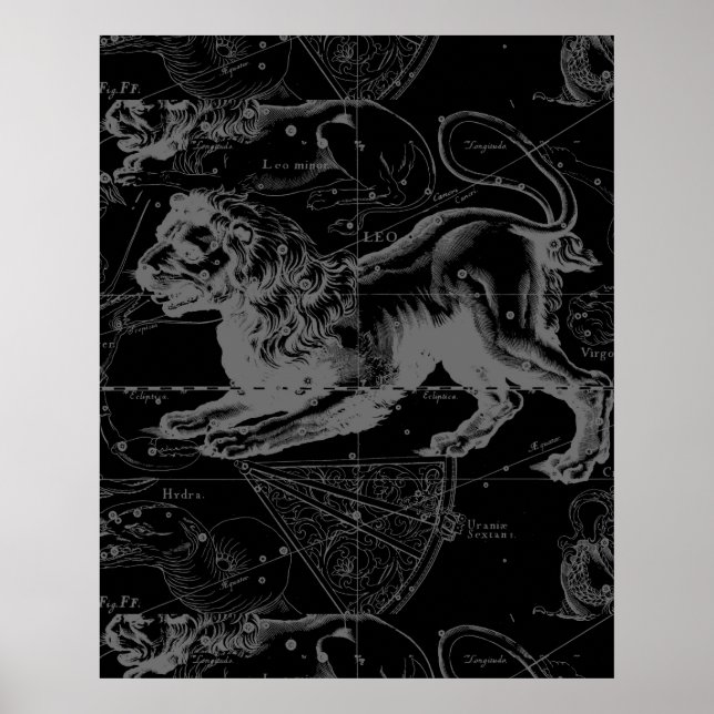 Vintage Leo Constellation MapHevelius 1690 Poster (Front)