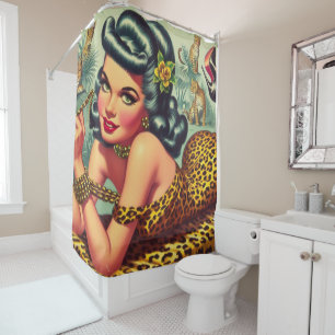 Vintage Leopar Print Pin Up Shower Curtain