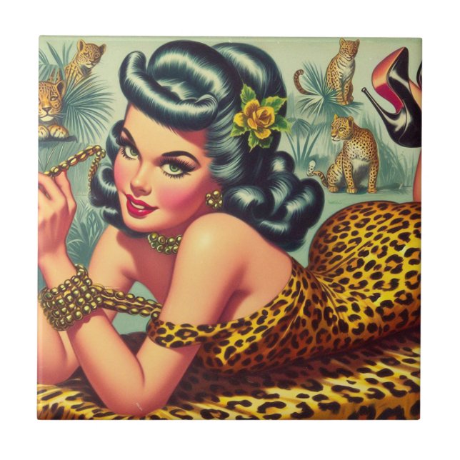 Vintage Leopar Print Pin Up Tile (Front)