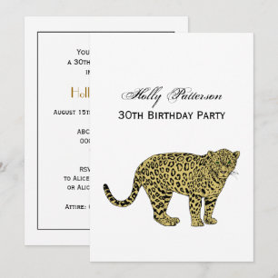Vintage Leopard Cheetah Spotted Cat Drawing Invitation
