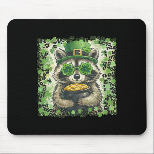 Vintage Leopard Funny St Patricks Day Racoon  Mouse Pad