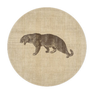 Vintage Leopard Illustration on Burlap Cutting Board