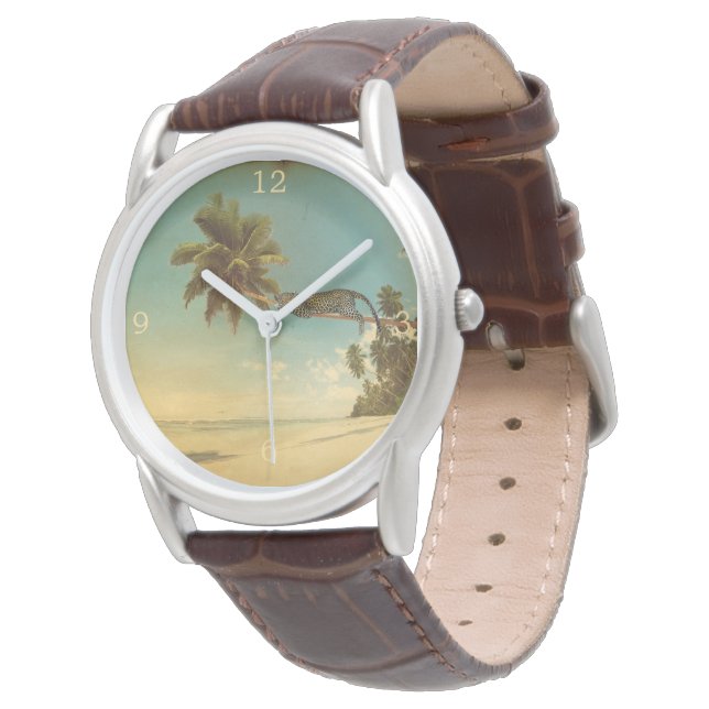 Vintage Leopard Palm Tree Beach Watch (Angled)
