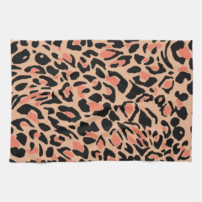 Vintage Leopard Pattern Design Tea Towel (Horizontal)