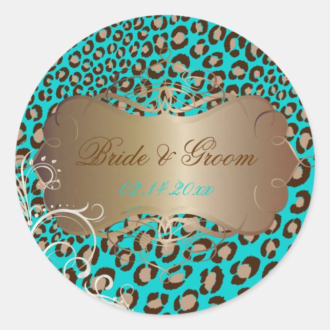 Vintage Leopard pearl swirls wedding stickers (Front)