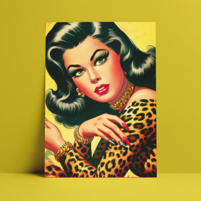 Vintage Leopard Print Girl Postcard (Creator Uploaded)