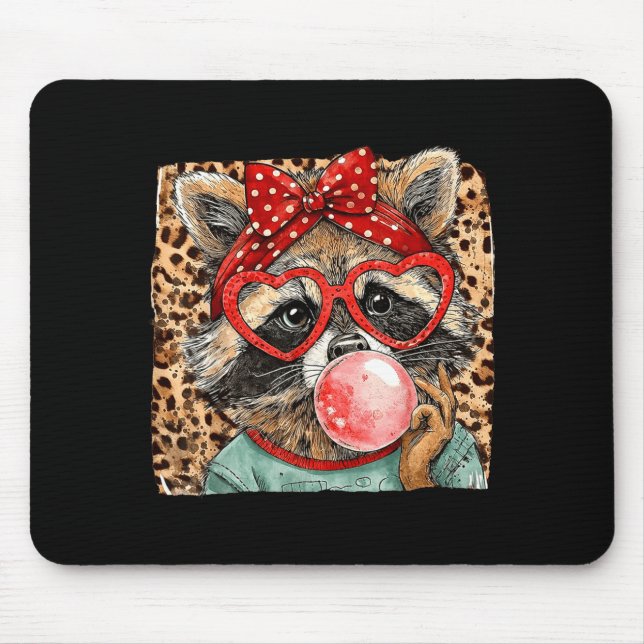 Vintage Leopard Racoon Bow Blowing Design Mouse Pad (Front)