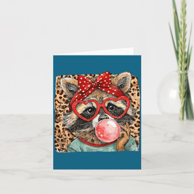 Vintage Leopard Racoon Bow Blowing Illustration Card (Front)