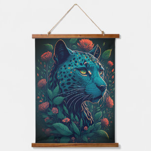 Vintage Leopard with Flowers Hanging Tapestry