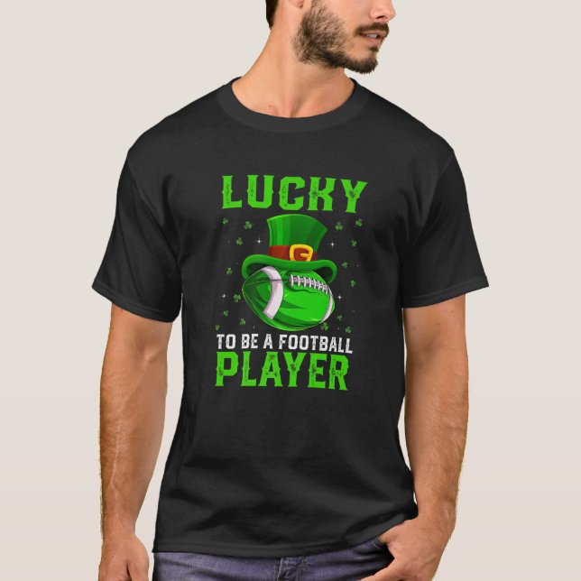 Vintage Leprechaun Football Player Shamrock Patric T-Shirt (Front)