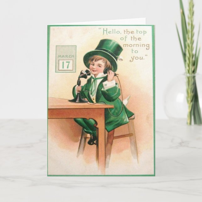 Vintage Leprechaun Telephone St Patrick's Day Card (Front)
