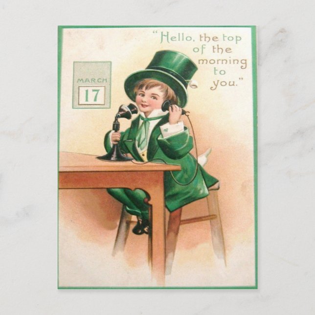 Vintage Leprechaun Telephone St Patrick's Day Card (Front)