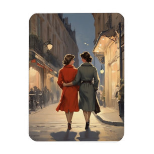 Vintage Lesbian Couple in Cozy Night Magnet