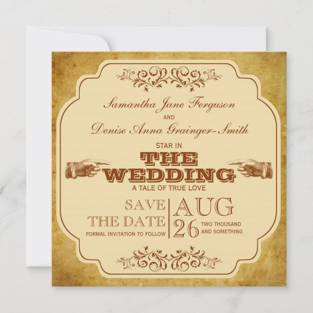 Vintage Lesbian Wedding Theatre Save The Date (Front)