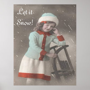 Vintage Let it Snow Girl in Candy Cane Dress Poster