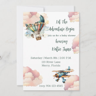 Vintage Let the Adventure Begin Baby Boy Shower Invitation