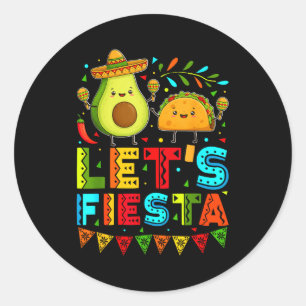 Vintage let's fiesta avocado and tacos cinco de classic round sticker