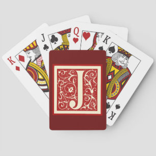 Vintage Letter J Monogram Initial Red Playing Cards