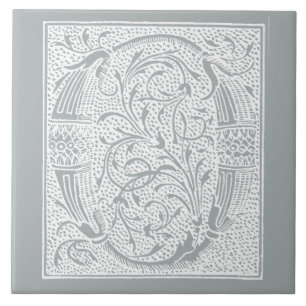 Vintage Letter O Monogram Initials Grey Grey "O" Tile