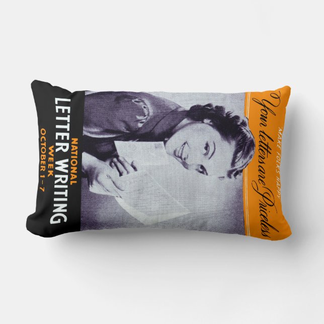 Vintage Letter Writing Lumbar Cushion (Front)