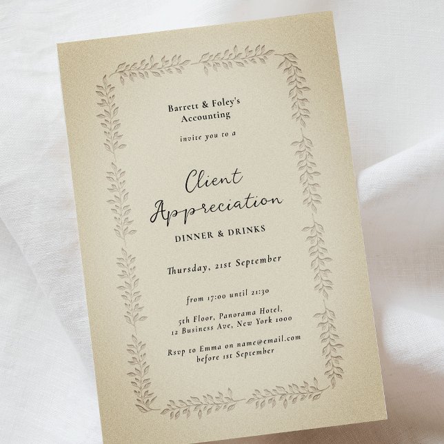 Vintage Letterpress Client Appreciation Business Invitation (Faux letterpress effect vintage style company event invitation)