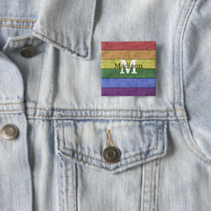 Vintage LGBT flag pride distresed rainbow Monogram 15 Cm Square Badge