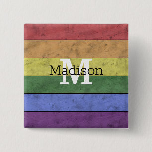 Vintage LGBT flag pride distresed rainbow Monogram 15 Cm Square Badge