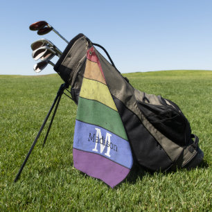 Vintage LGBT flag pride distresed rainbow Monogram Golf Towel