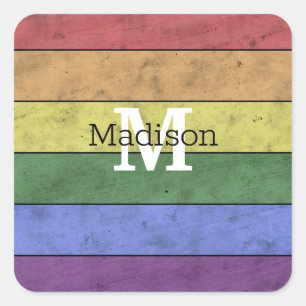 Vintage LGBT flag pride distresed rainbow Monogram Square Sticker
