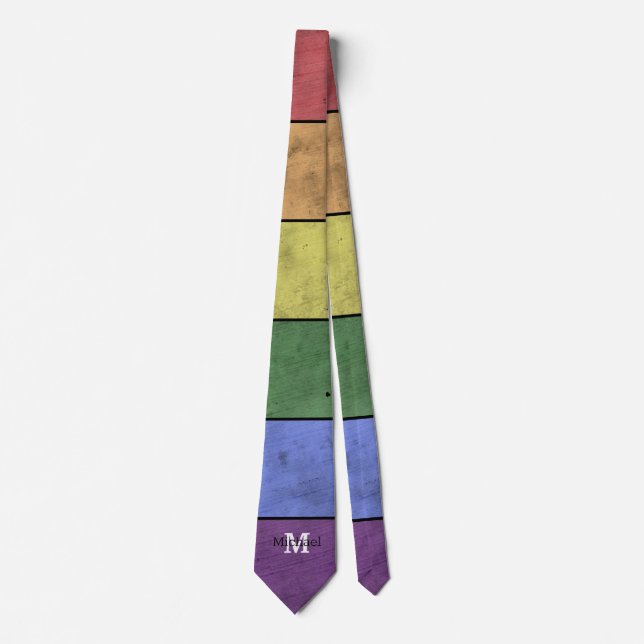 Vintage LGBT flag pride distresed Rainbow Monogram Tie (Front)