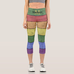 Vintage LGBT flag pride distressed black Monogram Capri Leggings