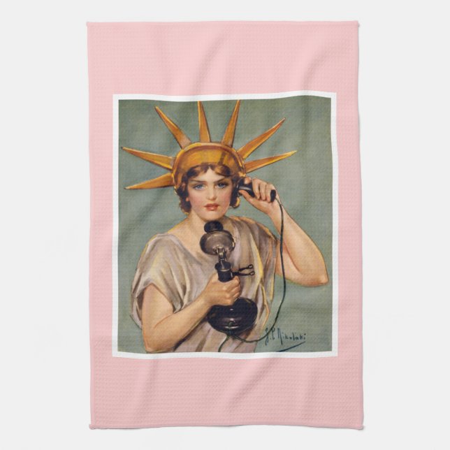 Vintage Liberty Calling Kitchen Towel (Vertical)