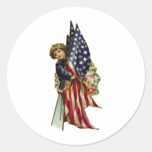 Vintage Liberty Girl with U.S. Flags Memorial Day Classic Round Sticker