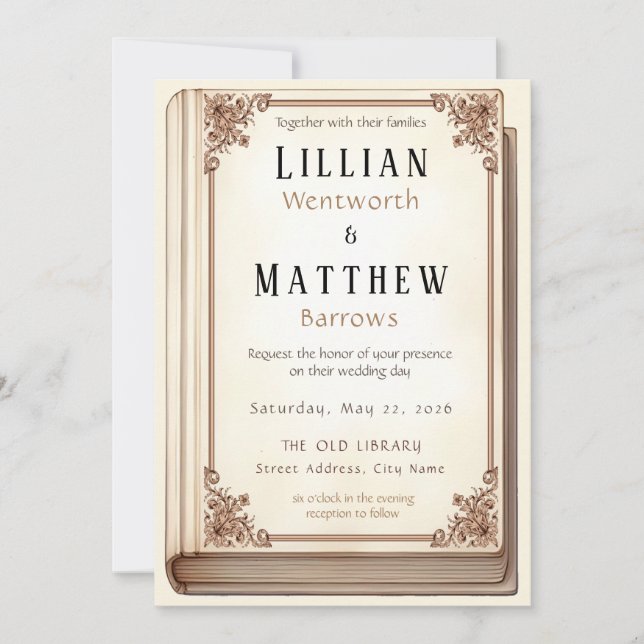 Vintage Library Book Cover Wedding Invitation (Front)