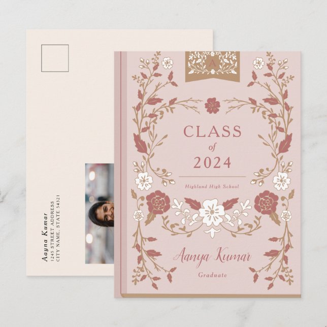 Vintage Library Book Graduation Photo Announcement Postcard (Front/Back)